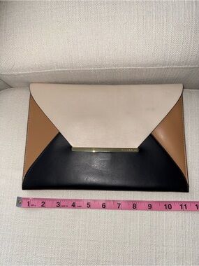 BCBG Tri-Tone Envelope Clutch - Black, Beige & Tan